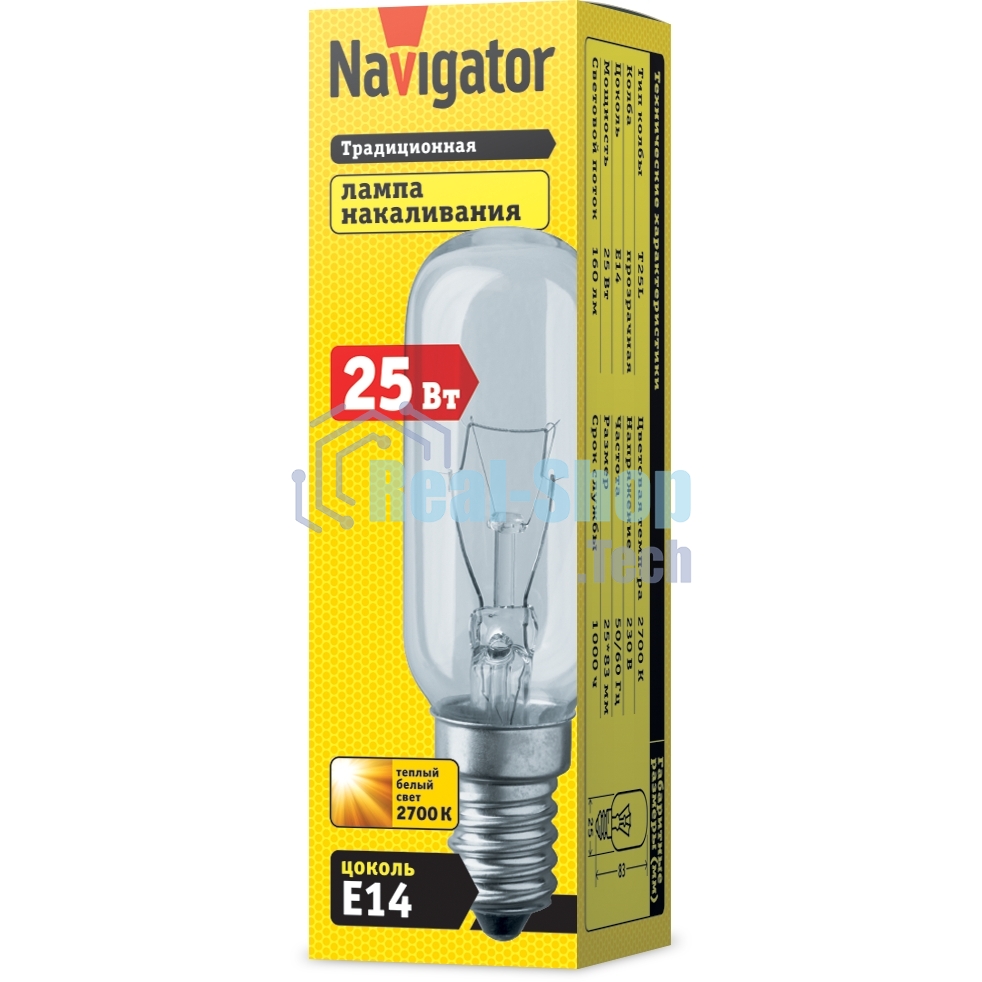 Лампа накаливания Navigator NI-T25L-25-230-E14-CL