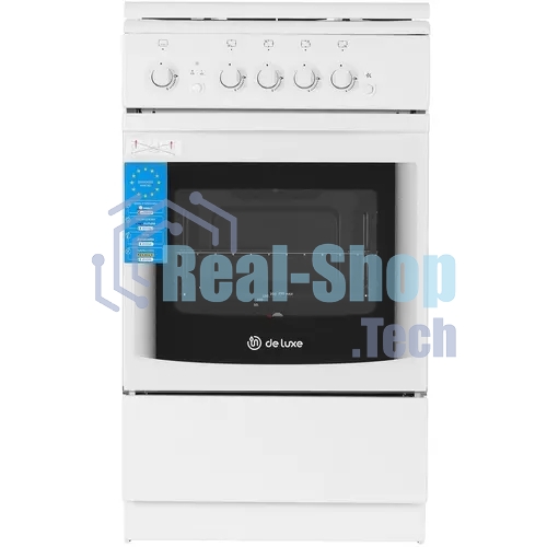 Плита Газовая De Luxe 506040.14г (кр) ЧР белый (стеклянная крышка) реш.чугун