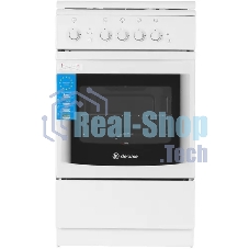 Плита Газовая De Luxe 506040.14г (кр) ЧР белый (стеклянная крышка) реш.чугун