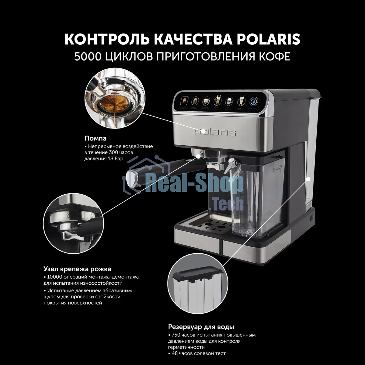 Кофеварка эспрессо Polaris PCM 1540 нержавеющая сталь, исп. кофе - молотый/капсулы, 1.8 л, 1400 Вт, 15 бар