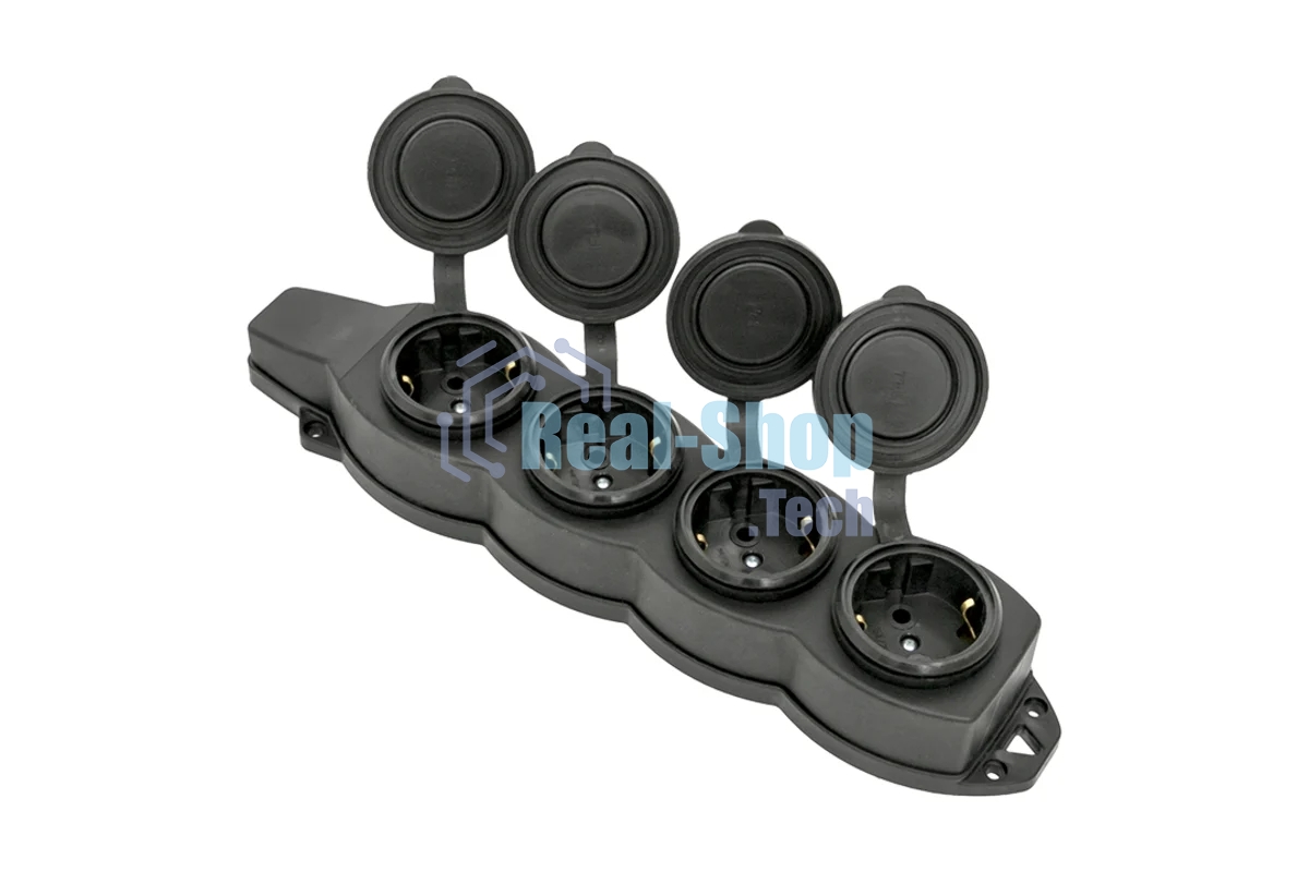 Розетка EKF RPS-020-16-230-44 PROxima четырехместная с защитными крышками каучуковая 230В 2P+PE 16A IP44