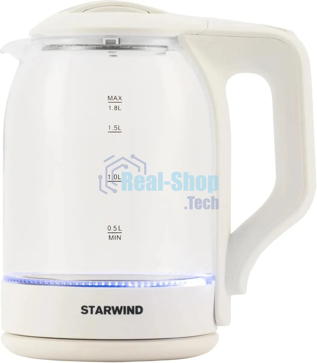 Чайник электрический StarWind SKG1056 1,8 л, 2000 Вт, белый/прозрачный