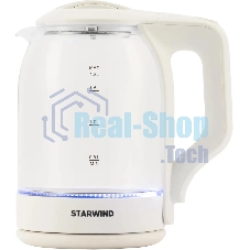 Чайник электрический StarWind SKG1056 1,8 л, 2000 Вт, белый/прозрачный