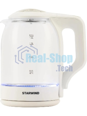 Чайник электрический StarWind SKG1056 1,8 л, 2000 Вт, белый/прозрачный
