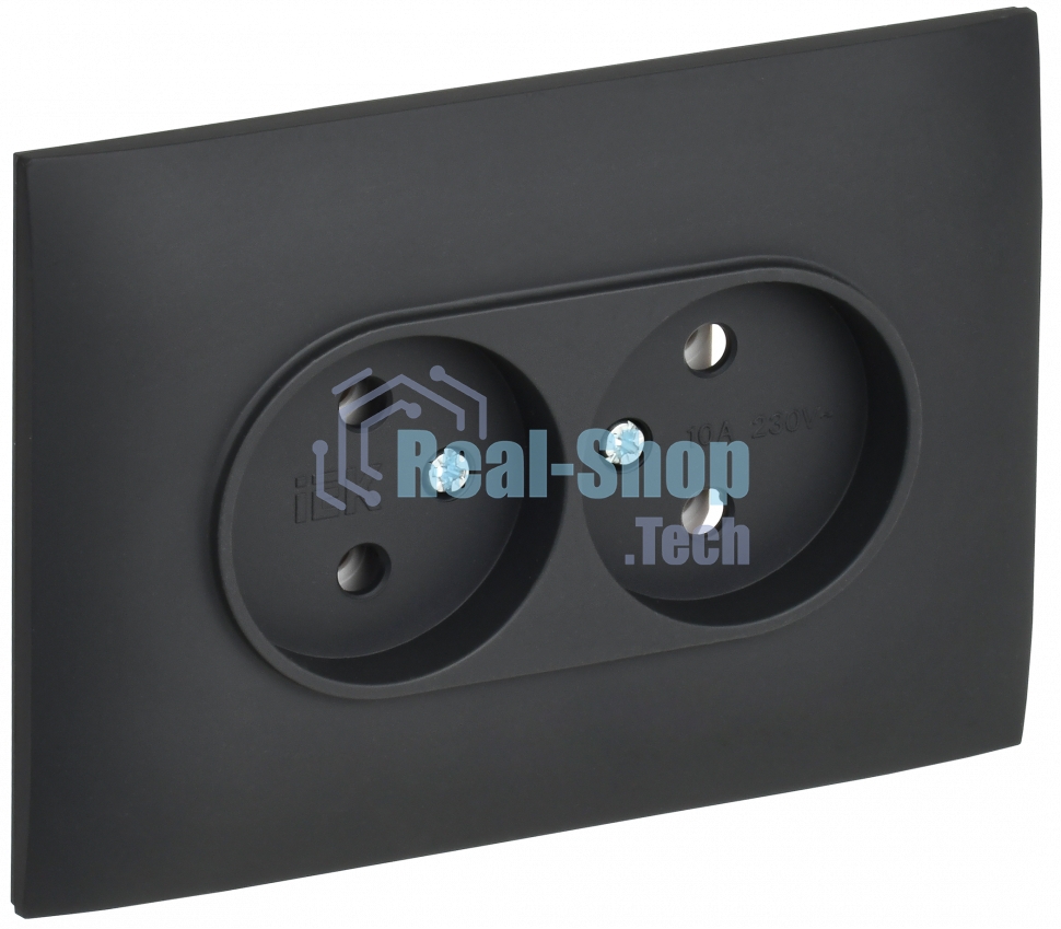 Розетка 2-местная IEK SKANDY SK-R10G 10А (SK-R20-10-K53-F) без заземления, без защитных шторок, 10А в сборе, графит