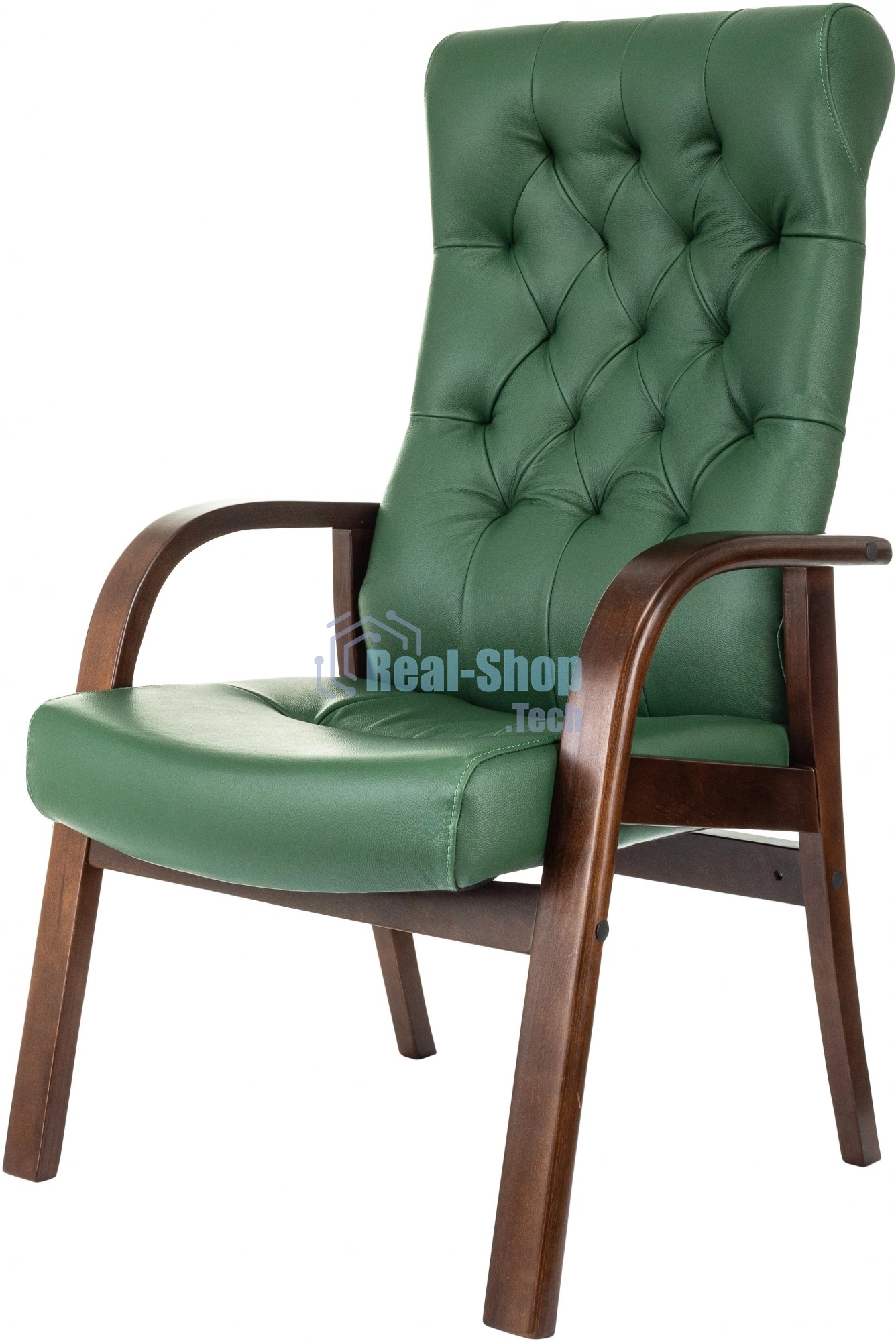 Кресло офисное Бюрократ T-9928WALNUT-CF, зеленый, кожа, на ножках, дерево