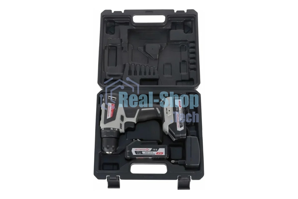 Дрель-шуруповерт аккумуляторная ИНТЕРСКОЛ ДА-10/18В, Аккумуляторная, 18В, 2 АКБ, Кейс