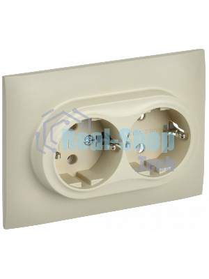 Розетка 2-местная IEK SKANDY SK-R08B (SK-R21-16-K10-F) с заземлением, без защитных шторок, 16А в сборе, бежевый