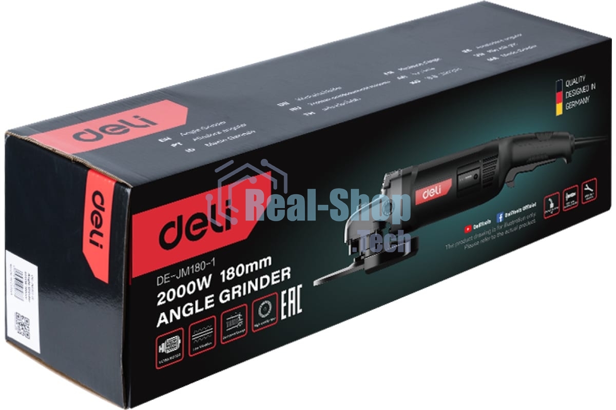 Угловая шлифовальная машина Deli DE-JM180-1E (2000Вт, 180мм, 8500об/мин, картон)