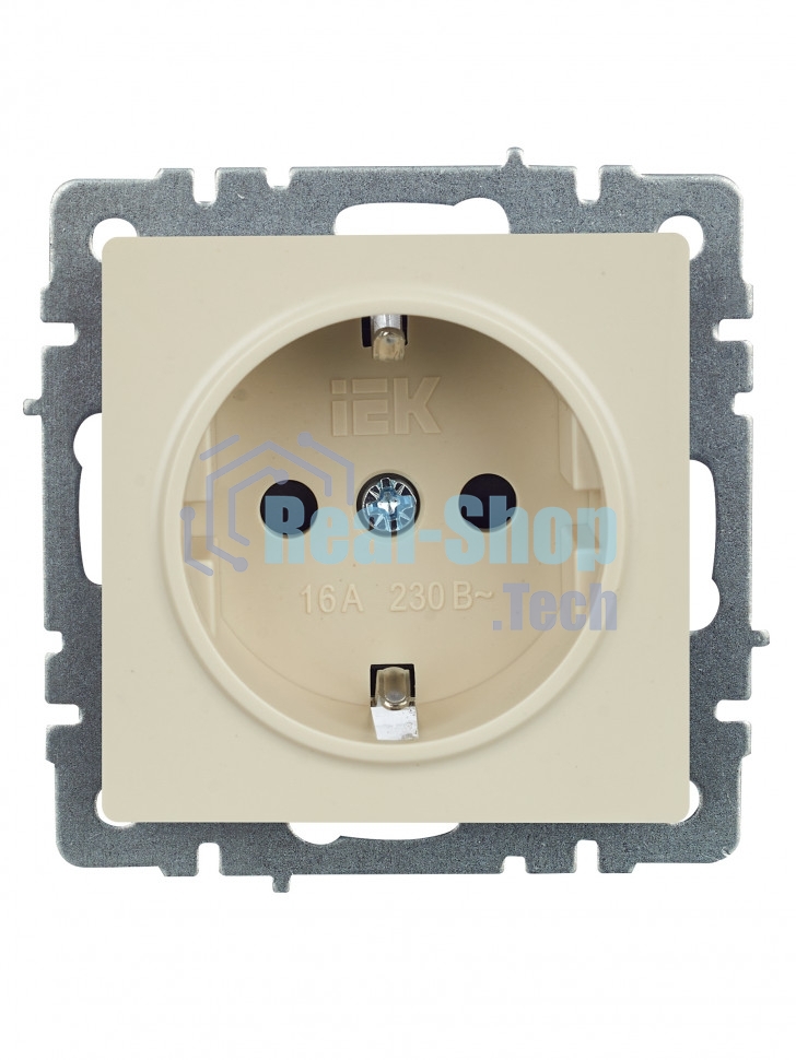 Розетка 1-местная IEK BRITE 16А РС14-1-0-БрКр с заземлением, с защитными шторками, 16А, бежевый