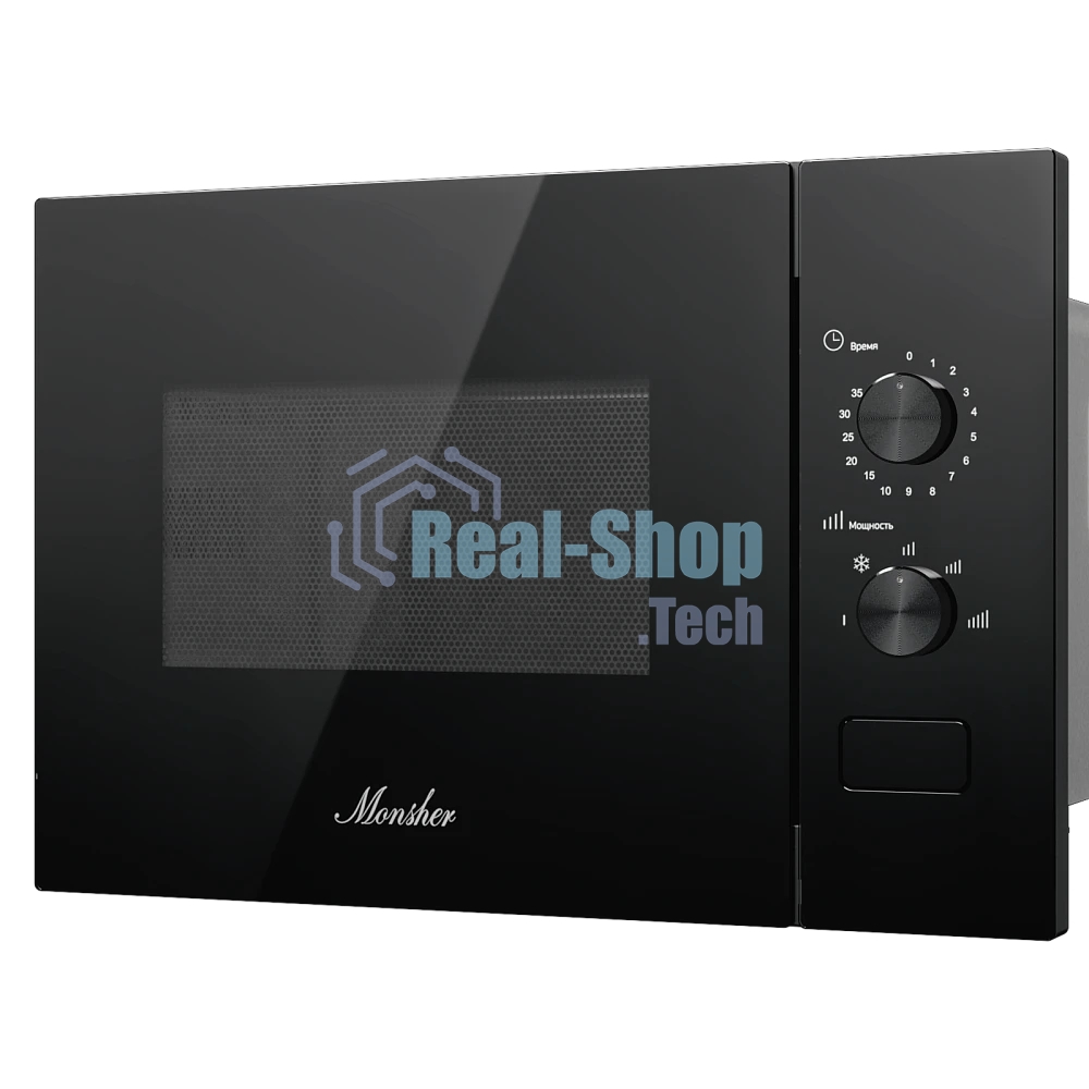 Встраиваемая микроволновая печь MONSHER MMH 1015 Noir, High-Tech, 15 л, мощность 600 Вт, 5 уровней мощности, размораживание, поворотное управление, черный