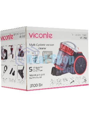 Пылесос Viconte VC-392 красный/черный, 600/3100 Вт, уборка сухая, пылесборник контейнер 2.2 л