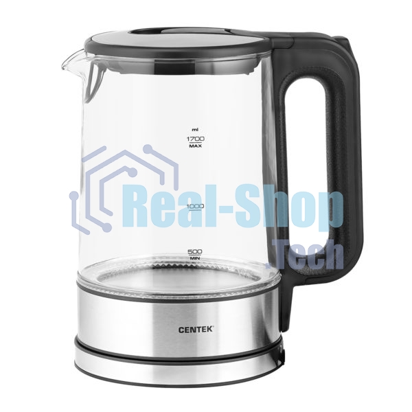 Электрочайник Centek CT-0032 прозрачный, 1.7 л, 2200 Вт, скрытый нагревательный элемент