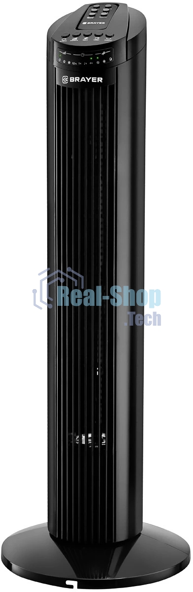 Колонный вентилятор BRAYER BR4958BK, механ.упр.,пульт ДУ,вращение90°,мощ-ть50Вт,защита от перегрева