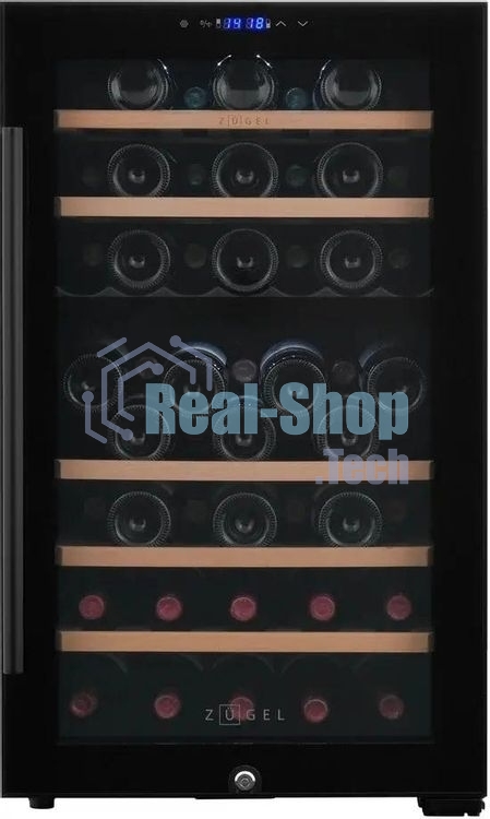 Винный шкаф ZÜGEL ZCWF521DB черный, 127 л, 2 отсека, 52 бут., класс A+