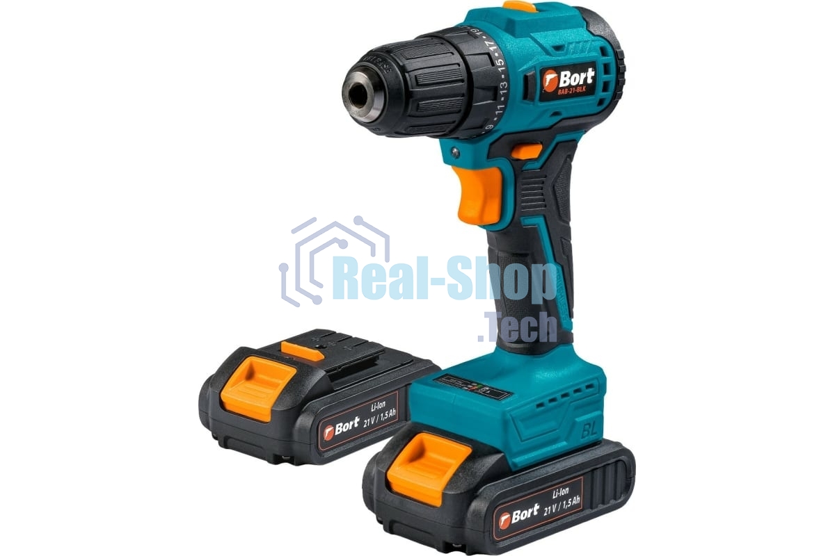 Дрель-шуруповерт Bort BAB-21-BLK, Аккумуляторная, 21В, 2 АКБ, Кейс