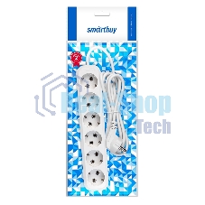 Удлинитель Smartbuy, 6 гнезд 2 метра 16А/3,5 кВт с заземлением ПВС 3х1,0 (SBE-16-6-02-Z)