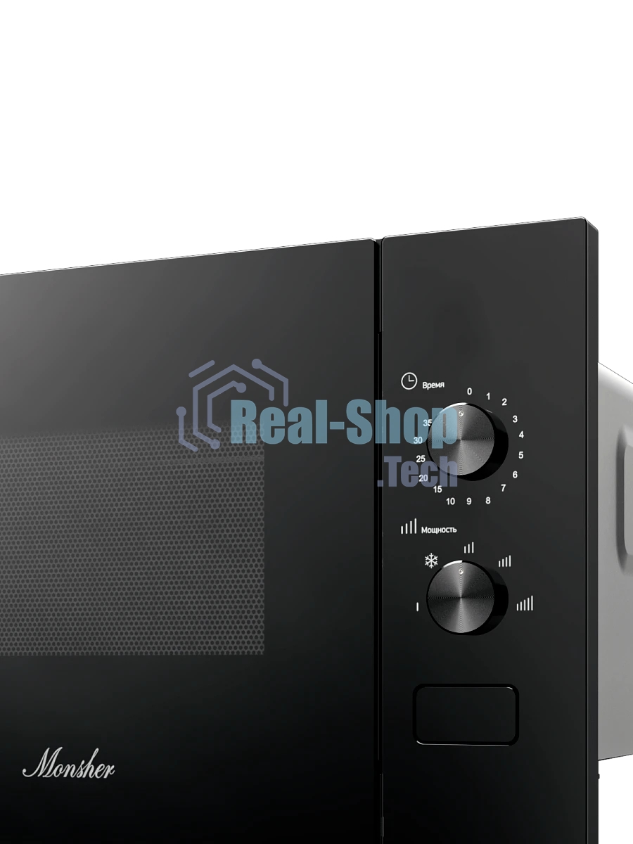 Встраиваемая микроволновая печь MONSHER MMH 1015 Noir, High-Tech, 15 л, мощность 600 Вт, 5 уровней мощности, размораживание, поворотное управление, черный