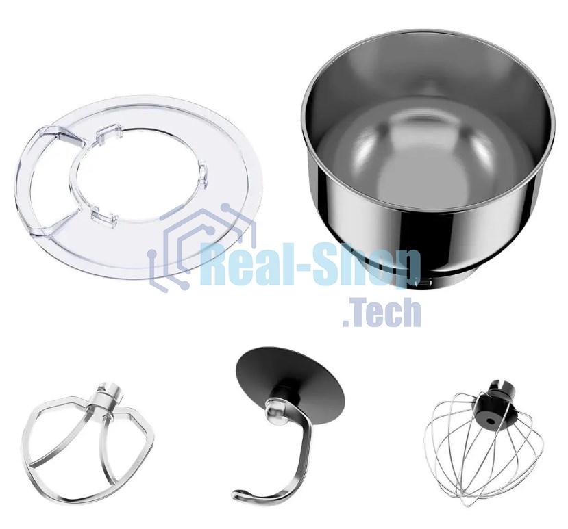 Планетарный миксер BQ MX640 White. Максимальная мощность 1600 Вт / Чаша из нержавеющей стали 6 л / Функция ферментации/ Подогрев чаши до 40'C / Электронное управление / Металлические насадки в комплекте / Металлические шестерни / Двойная защита: от перегр