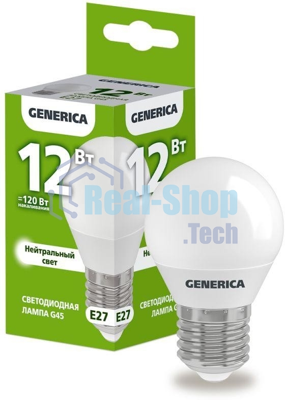Лампа cветодиодная LED G45 IEK LL-G45-12-230-40-E27-G шар 12Вт 230В 4000К E27 GENERICA