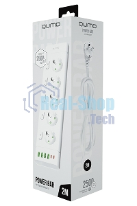 Сетевой фильтр QUMO Power Bar Light SPFSU2 (P-0009), 5 розеток, 2500 Вт, 10A, каб.2 м 3x1 мм медь, 4U+2C (2,4A),Wt