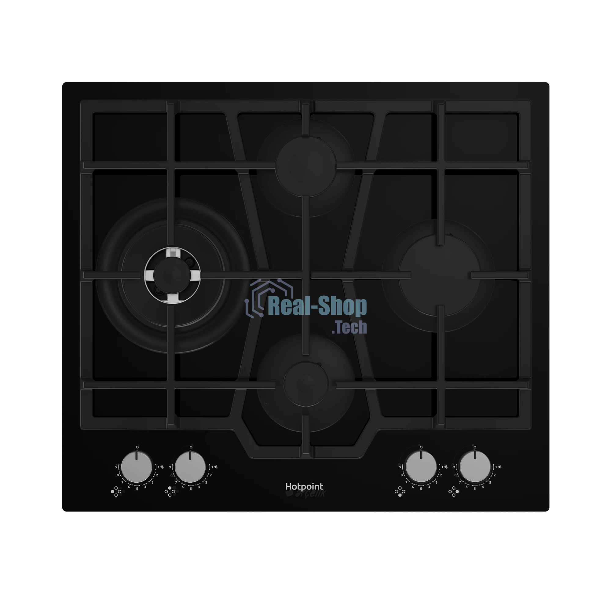 Газовая варочная поверхность Hotpoint HGMTS 643 BL, 4 конфорки, эмалированная сталь, 7800 Вт