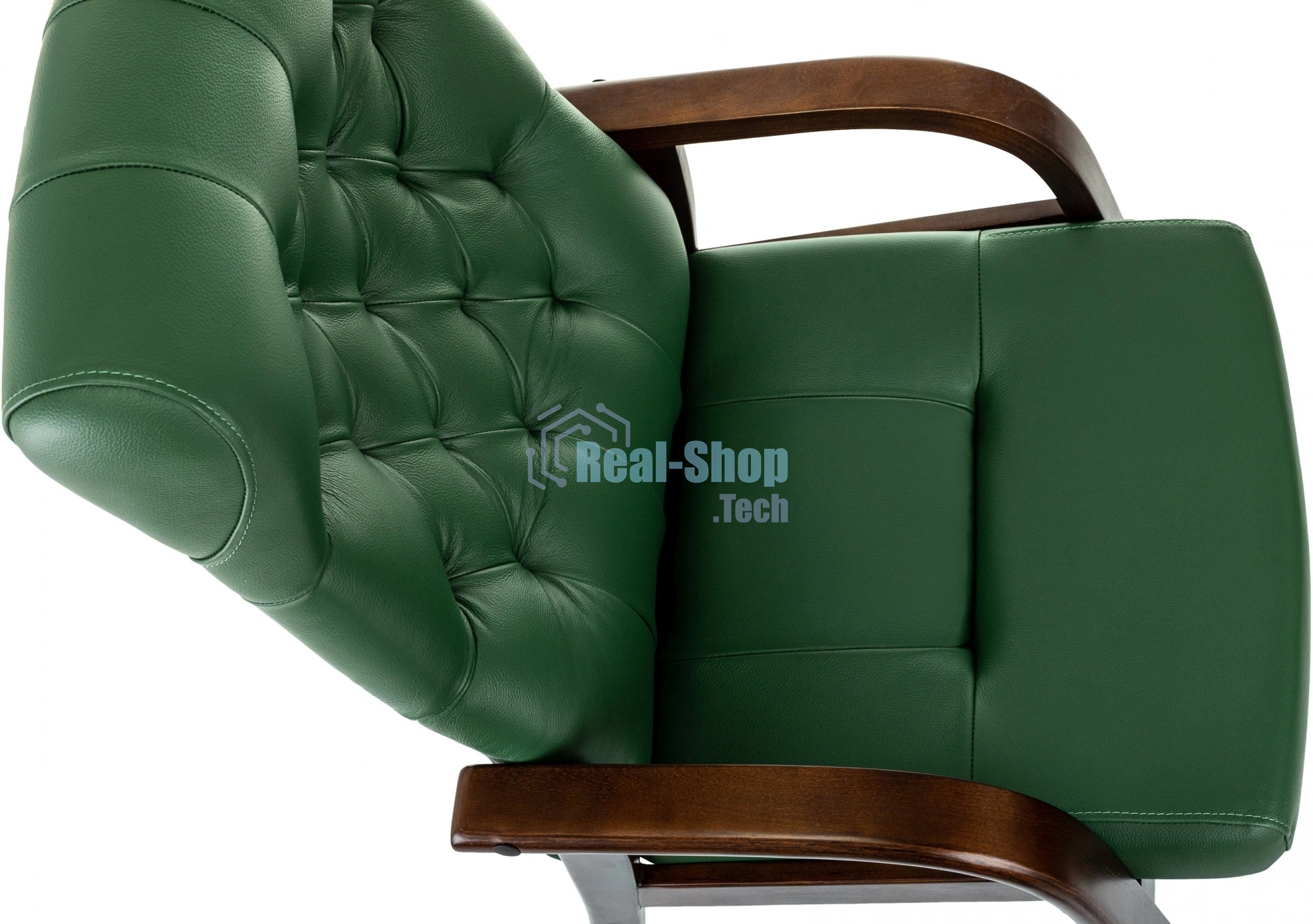 Кресло офисное Бюрократ T-9928WALNUT-CF, зеленый, кожа, на ножках, дерево