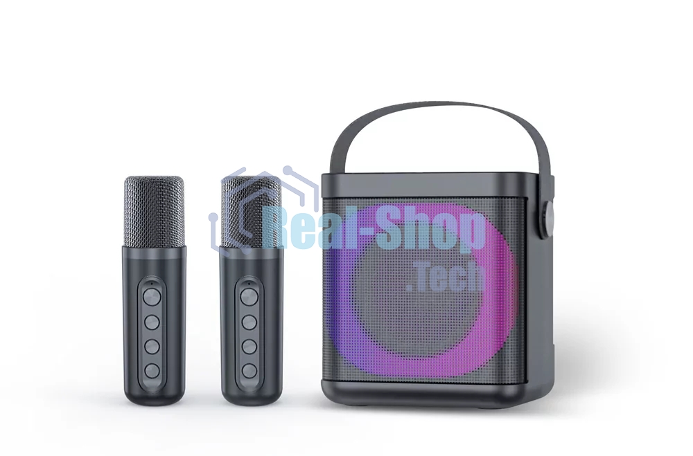 Переносная караоке система TRS2406 iconBIT K702B Колонка 10Вт, 2 микрофона Bluetooth, подсвктка, с аккумулятор в колонке 1500mAh и микрофонах, 16*12*16.7 CM, черный