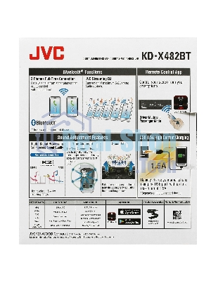 Автомагнитола JVC KD-X482BT, 1 DIN, Bluetooth, USB Type-A, AUX, съёмная панель