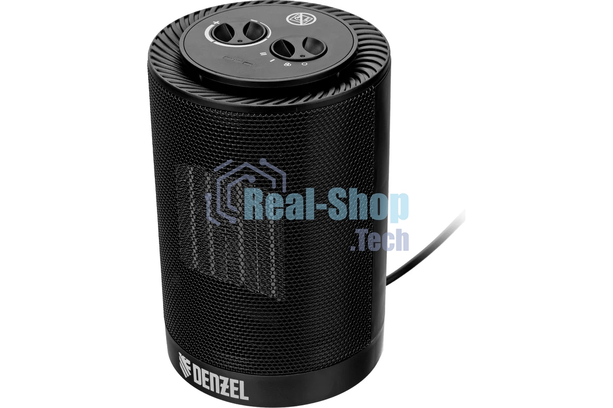 Тепловентилятор керамический Denzel DTFC-1200S, черный, 600/1200 Вт, 12 м2, 3 режима, термостат