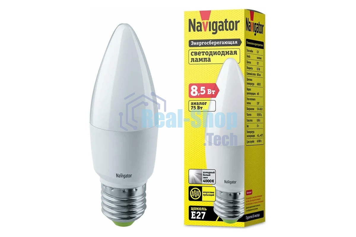 Лампа светодиодная Navigator NLL-C37-8.5-230-4К-E27-FR
