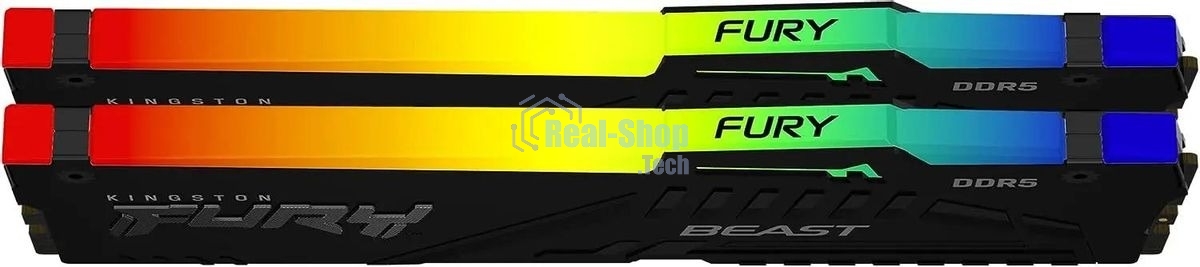 Оперативная память Kingston Fury Beast Black RGB, DDR5, 64Gb (2x32 Gb), 5200 MHz, CL40, радиатор, RGB, черный