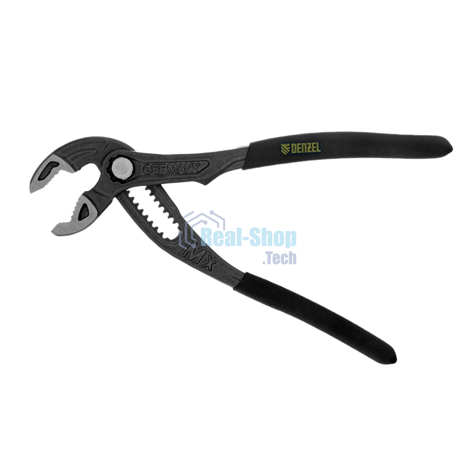 Клещи переставные Denzel кнопочный механизм, обливные рукоятки, 180 мм