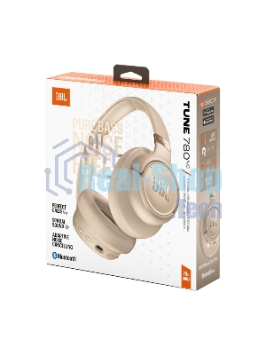 Беспроводные/проводные наушники JBL Tune 780NC бежевый, полноразмерные, Bluetooth + проводной, адаптивное шумоподавление