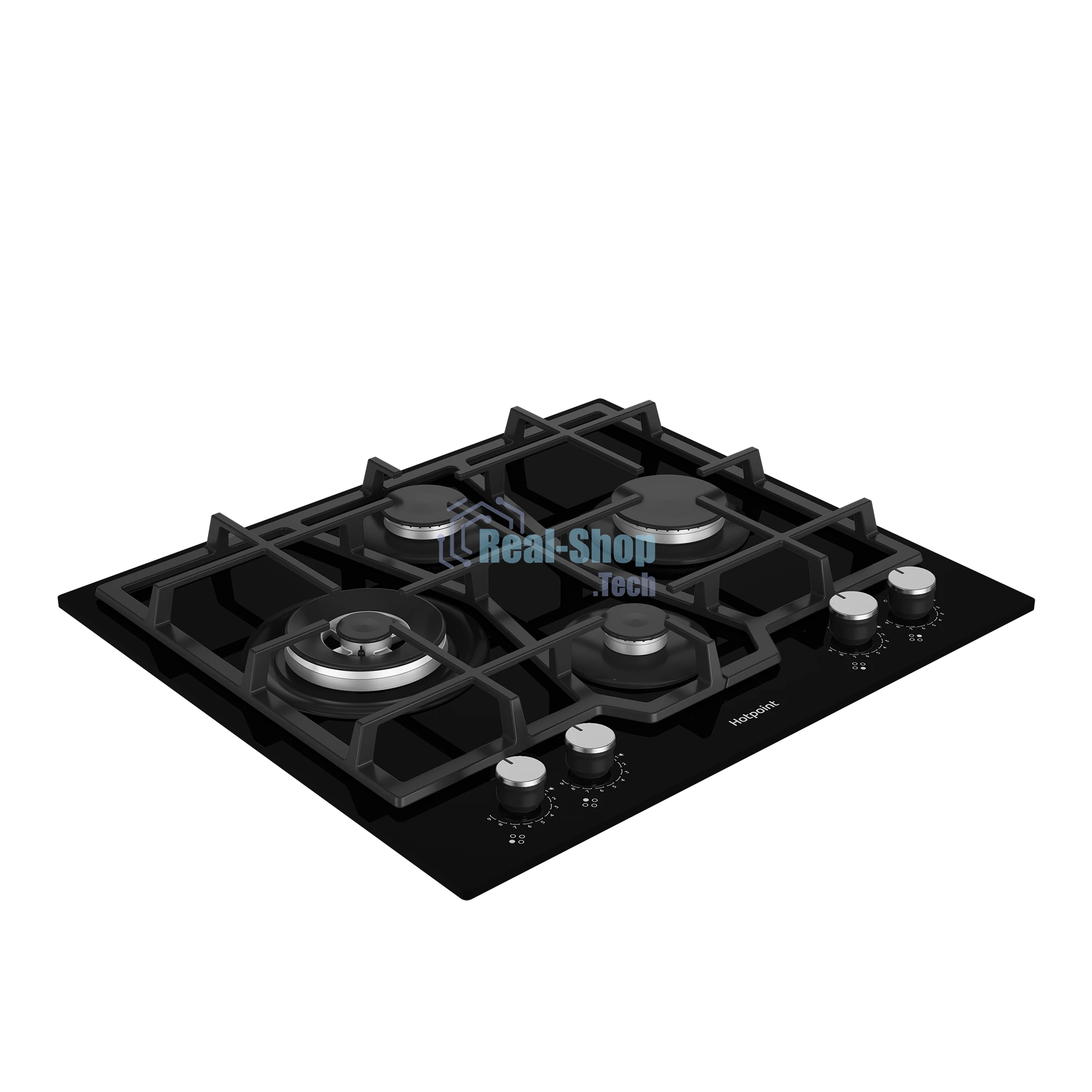 Газовая варочная поверхность Hotpoint HGMTS 643 BL, 4 конфорки, эмалированная сталь, 7800 Вт