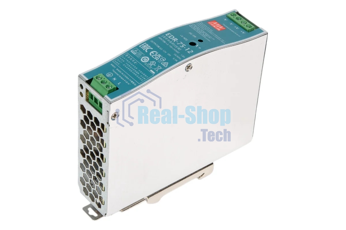 Блок питания AC-DC, 75Вт, вход 90-264V AC, 47-63Гц,127-370В DC, выход 12В,6.3A, рег. вых 12-14В, в кожухе на DIN-рейку