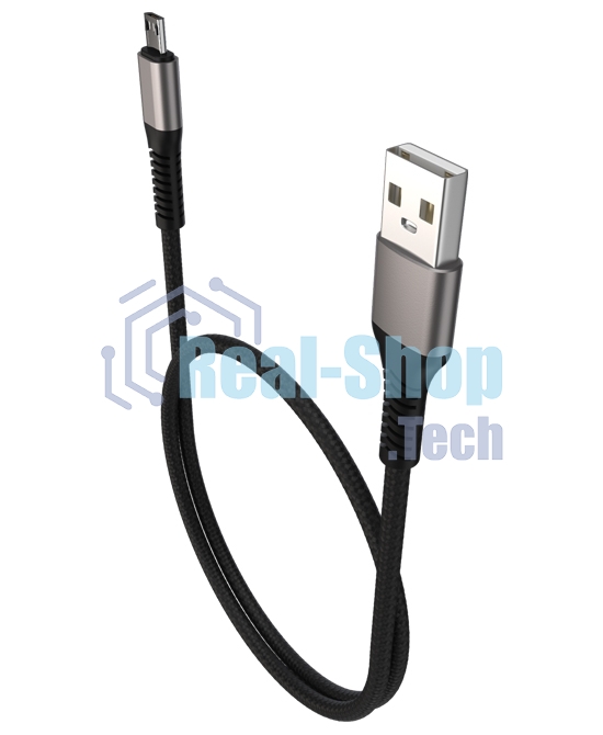 Дата-кабель Maxvi MC-21M USB-MicroUSB 2.4А, 1м, black-grey