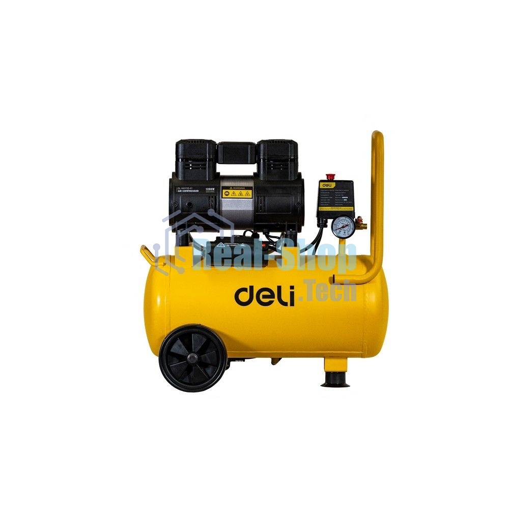 Компрессор воздушный безмаслянный Deli DL-WKY25-E1 (мощность 1,2кВт, 25литров, 80л/мин, 7атм, 2800об/мин)