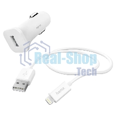 Автомобильное зарядное устройство Hama H-183291 1A кабель Apple Lightning белый
