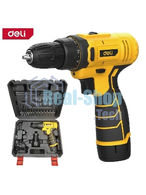 Дрель-шуруповерт аккумуляторная Deli DL-DZ12-6A2, 12В, 1 АКБ, Кейс, Набор оснастки 24 предмета