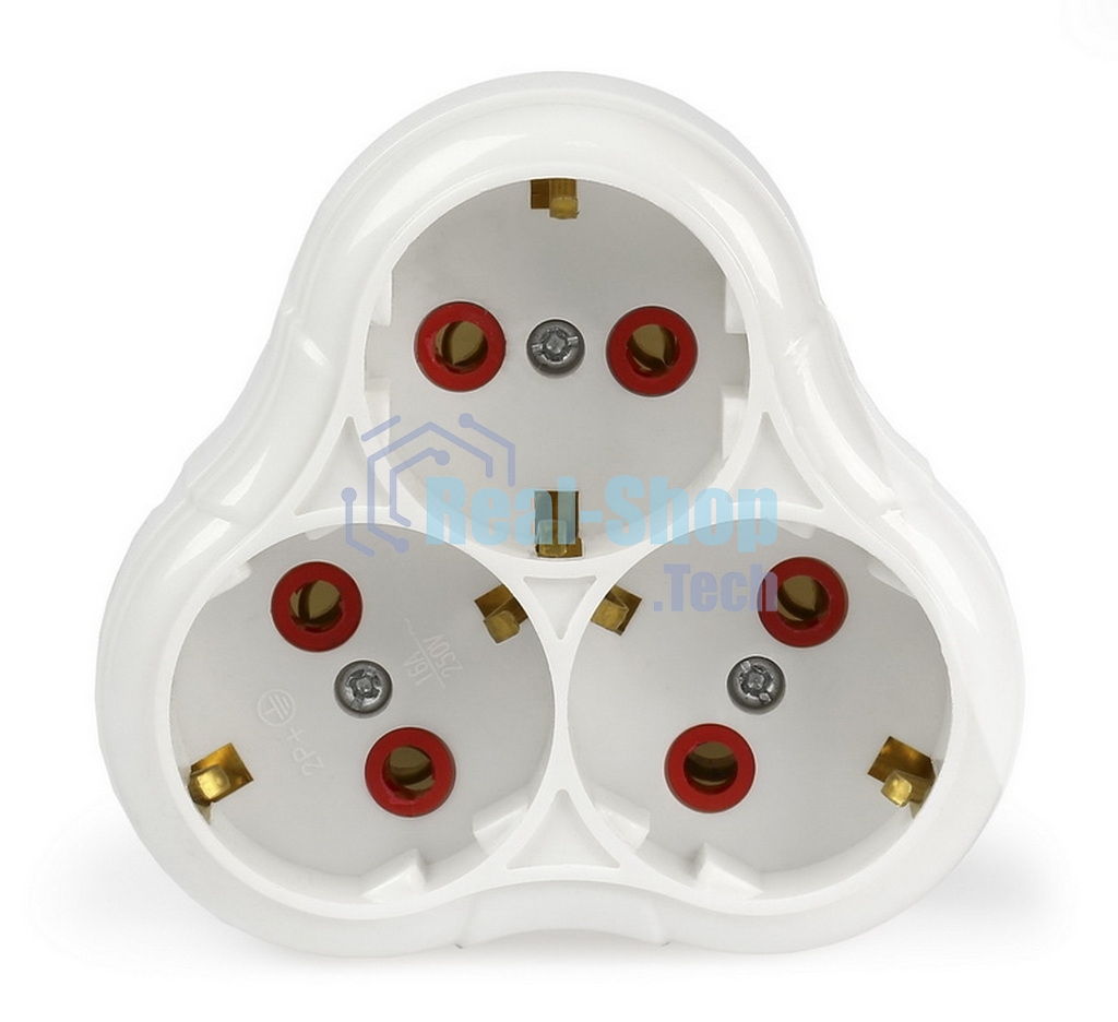 Тройник Smartbuy (SBE-16-A01-3z) 3 гнезда с заземлением круглый белый 16А 250В