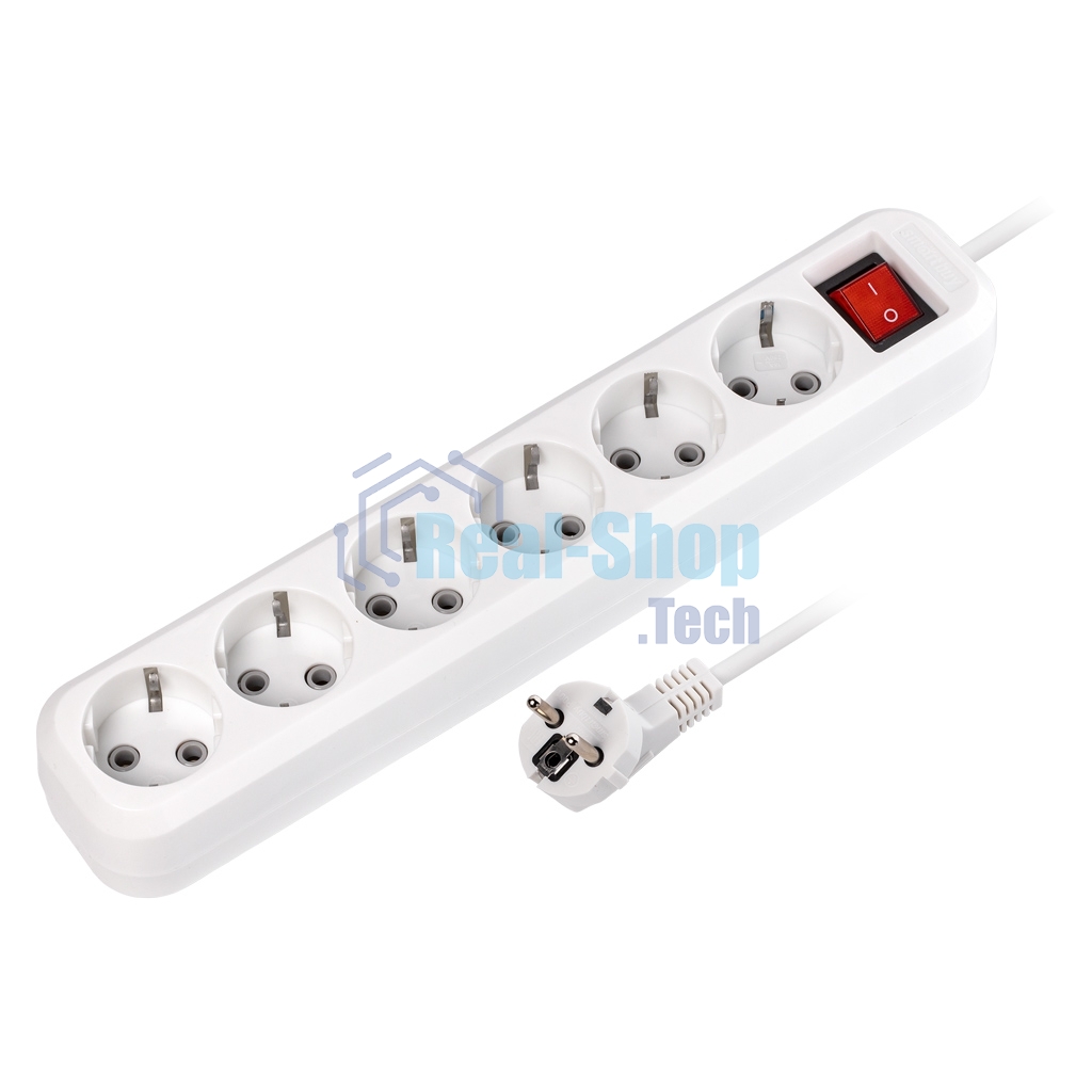 Удлинитель Smartbuy, 6 гнезд 3 м, 16А/3,5 кВт с выкл. и заземлением ПВС 3х1,0 (SBE-16-6-03-ZS)