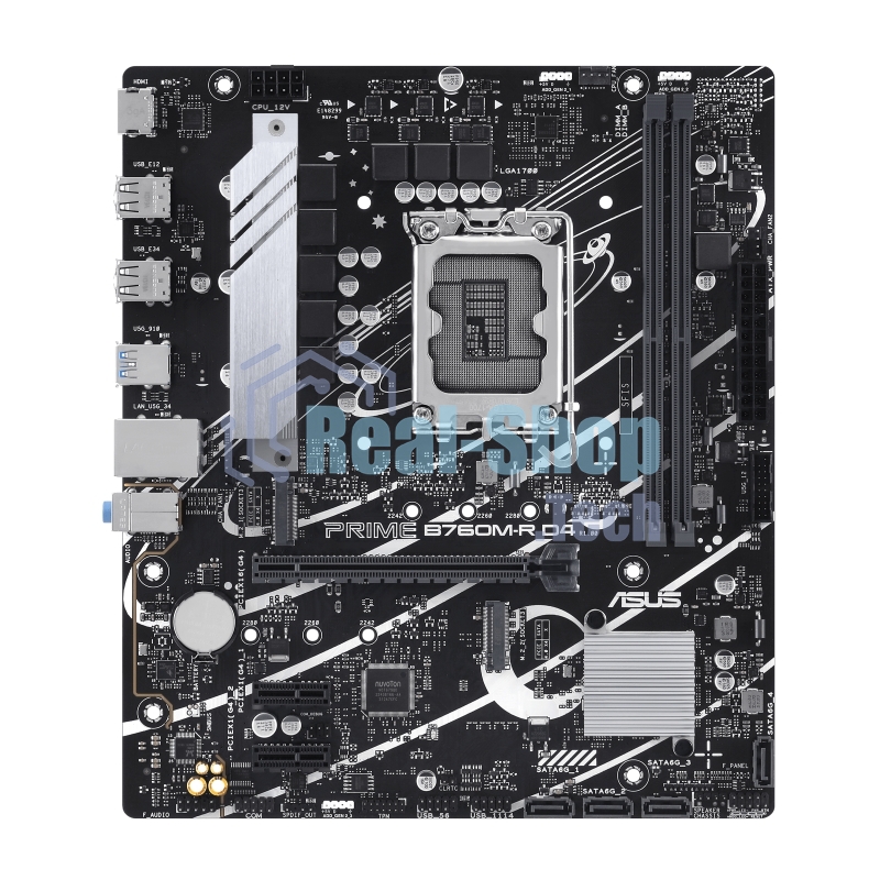 Материнская плата ASUS PRIME B760M-R D4, LGA 1700, Intel B760, 2xDDR4, 4xSATA, 2xM.2, 1xPCIe 4.0 x16, 1xPCIe x1, 1xHDMI, 1x 2.5Gb LAN, 4xUSB-A 2.0, 4xUSB-A 3.2 Gen 1, 3x3.5 мм, 7.1, mATX