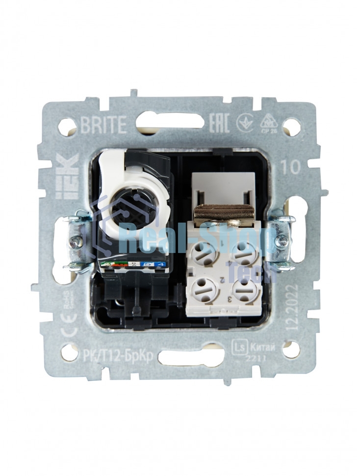 Розетка компьютерная двойная RJ11+RJ45 IEK BRITE РК/Т12-БрКр кат.5E бежевый