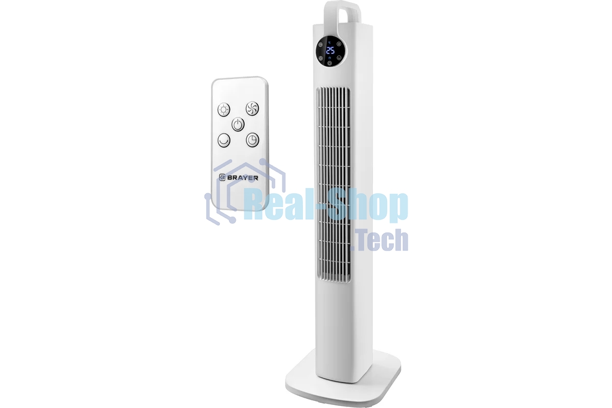 Колонный вентилятор BRAYER BR4957, эл.упр.,пульт ДУ,вращение,мощ-ть60Вт, LED дисплей, 3 скор.Таймер