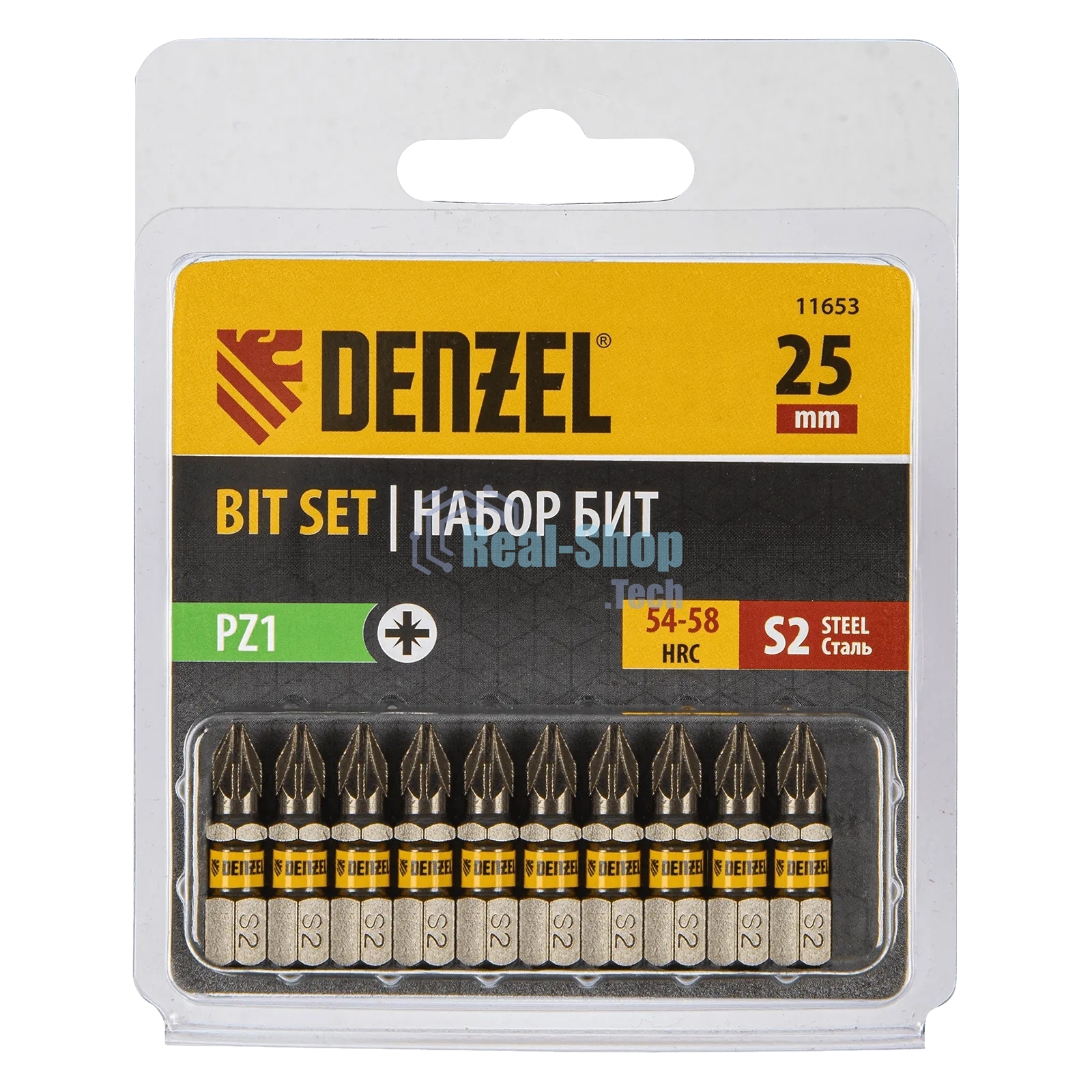 Набор бит Denzel PZ1х25, сталь S2, шестигранный профиль, 10 шт.