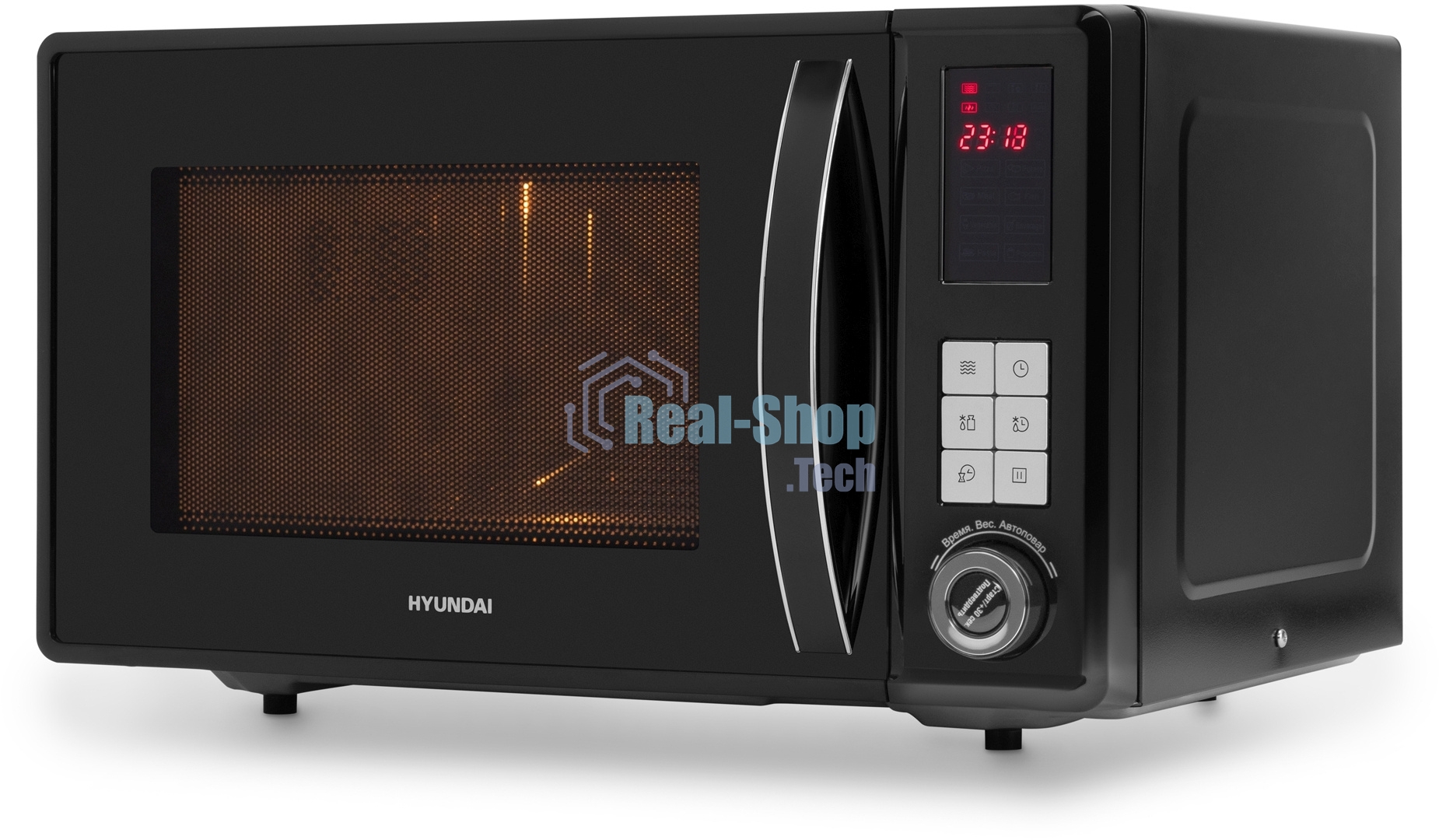 Микроволновая печь Hyundai HYM-D3009 нержавеющая сталь 23л 800Вт кнопки, поворотный механизм