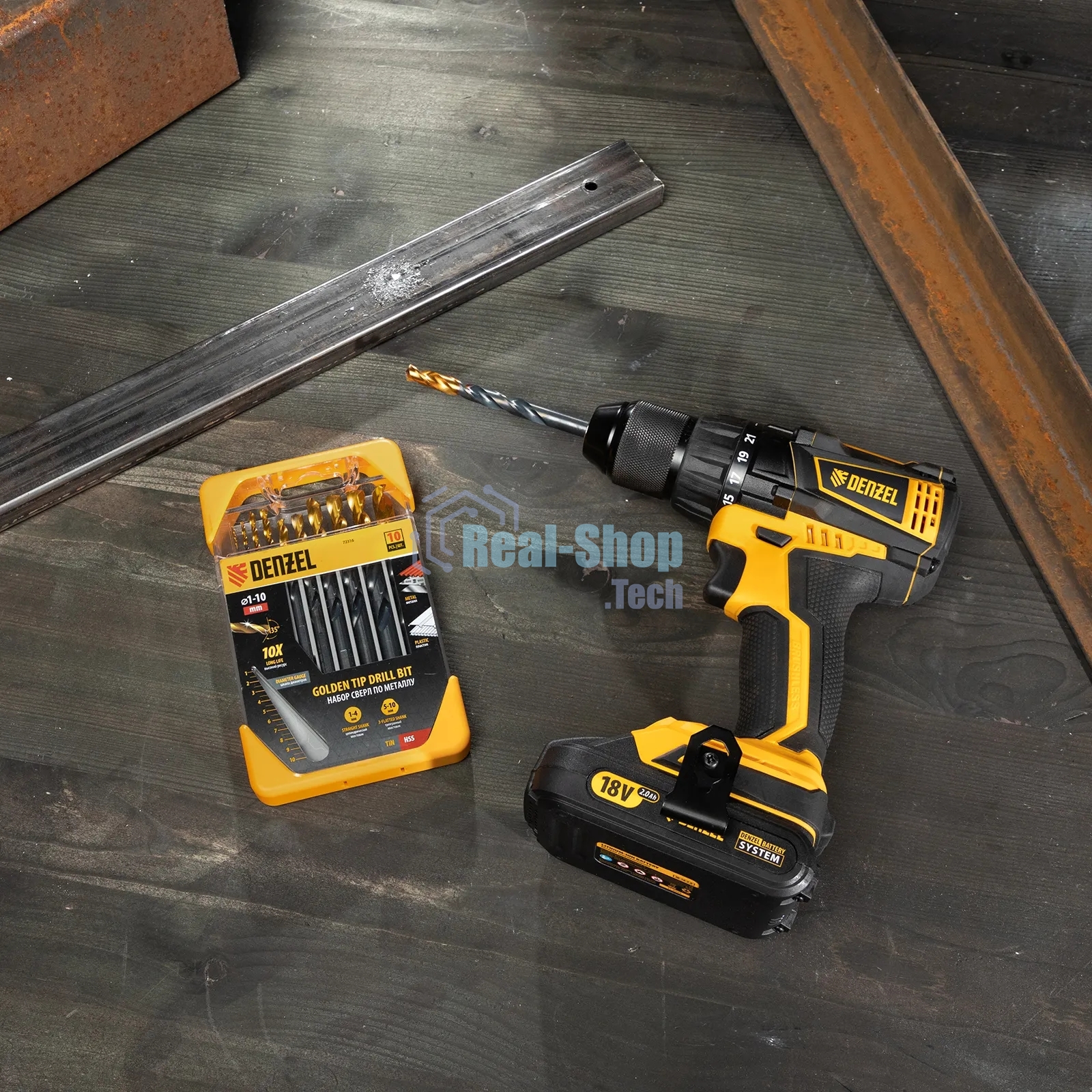 Набор сверл по металлу Denzel 1-10 мм, HSS-Tin, Golden Tip, 10 шт