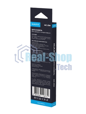 Дата-кабель Maxvi MC-21M USB-MicroUSB 2.4А, 1м, black-grey