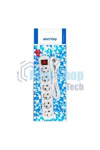 Удлинитель Smartbuy, 6 гнезд 3 м, 16А/3,5 кВт с выкл. и заземлением ПВС 3х1,0 (SBE-16-6-03-ZS)